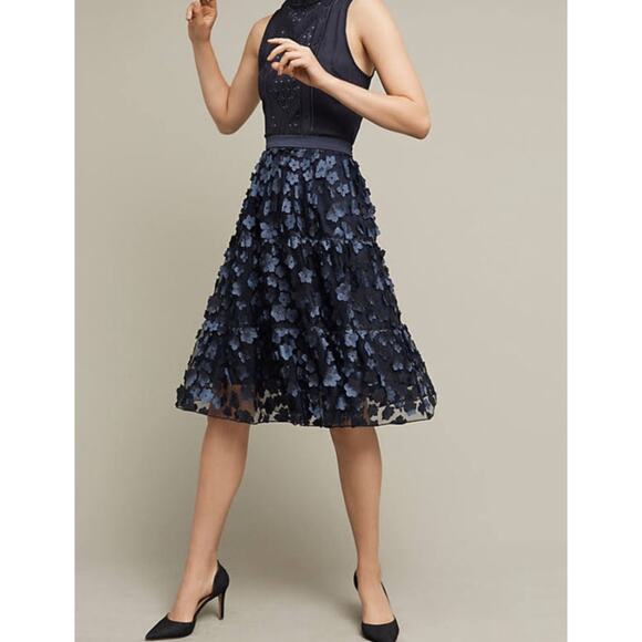 NWT Anthropologie Eva Franco Blue Buttercup Floral Midi Skirt Women’s Size 6 - Picture 1 of 6